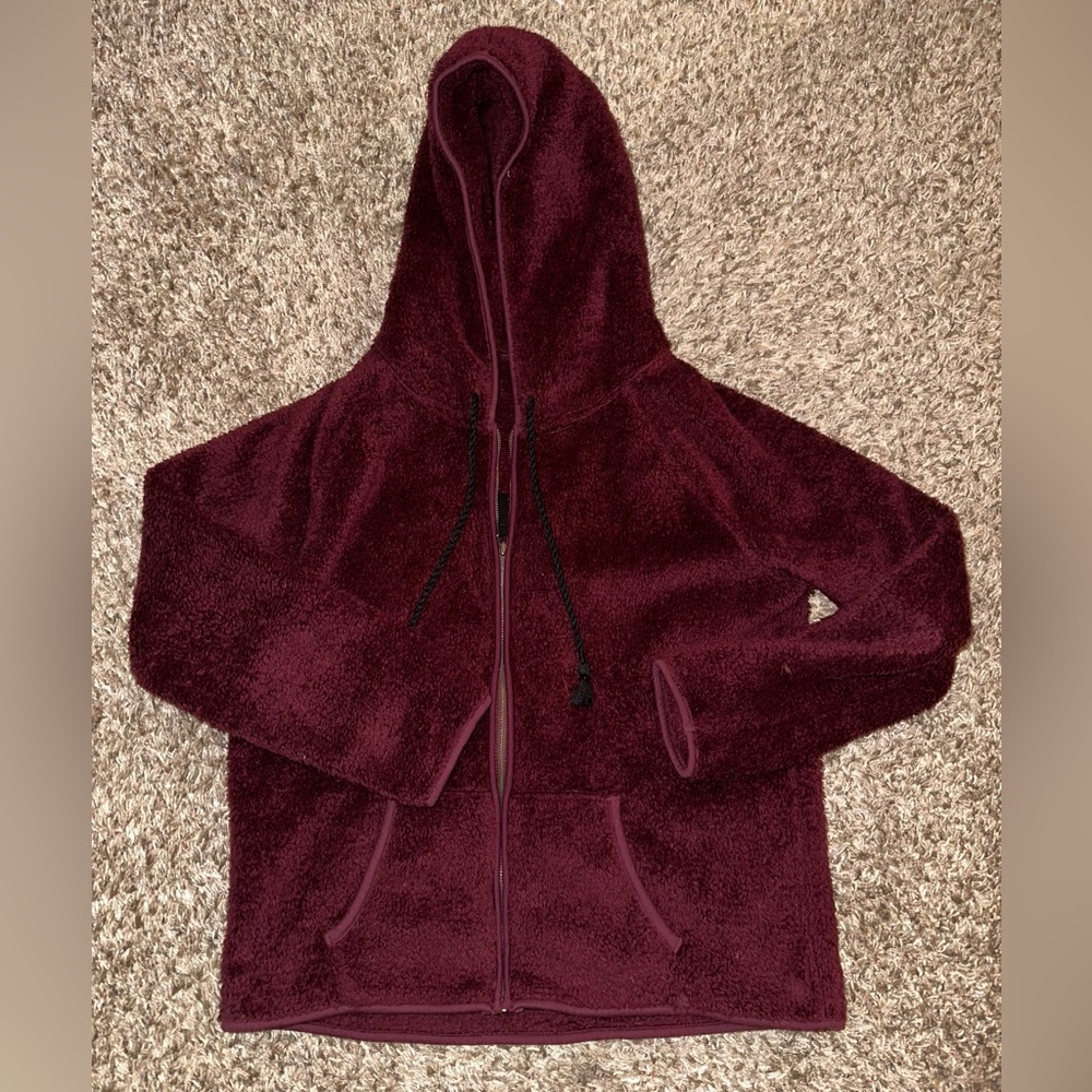 American Eagle Fuzzy Burgundy Zipup